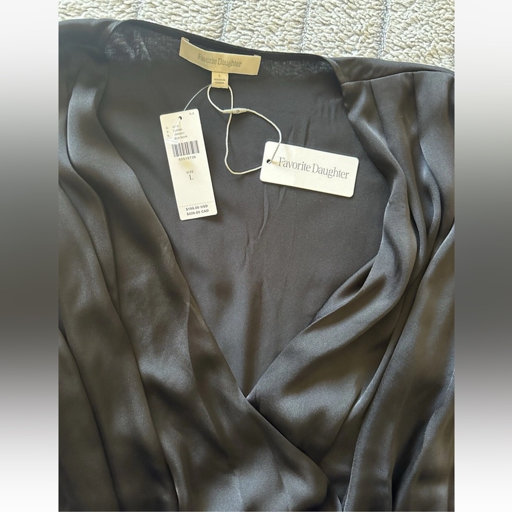 NWT Favorite Daughter Chiffon Bodysuit Black Women’s Size L Long Sleeve Pleated - Picture 5 of 16